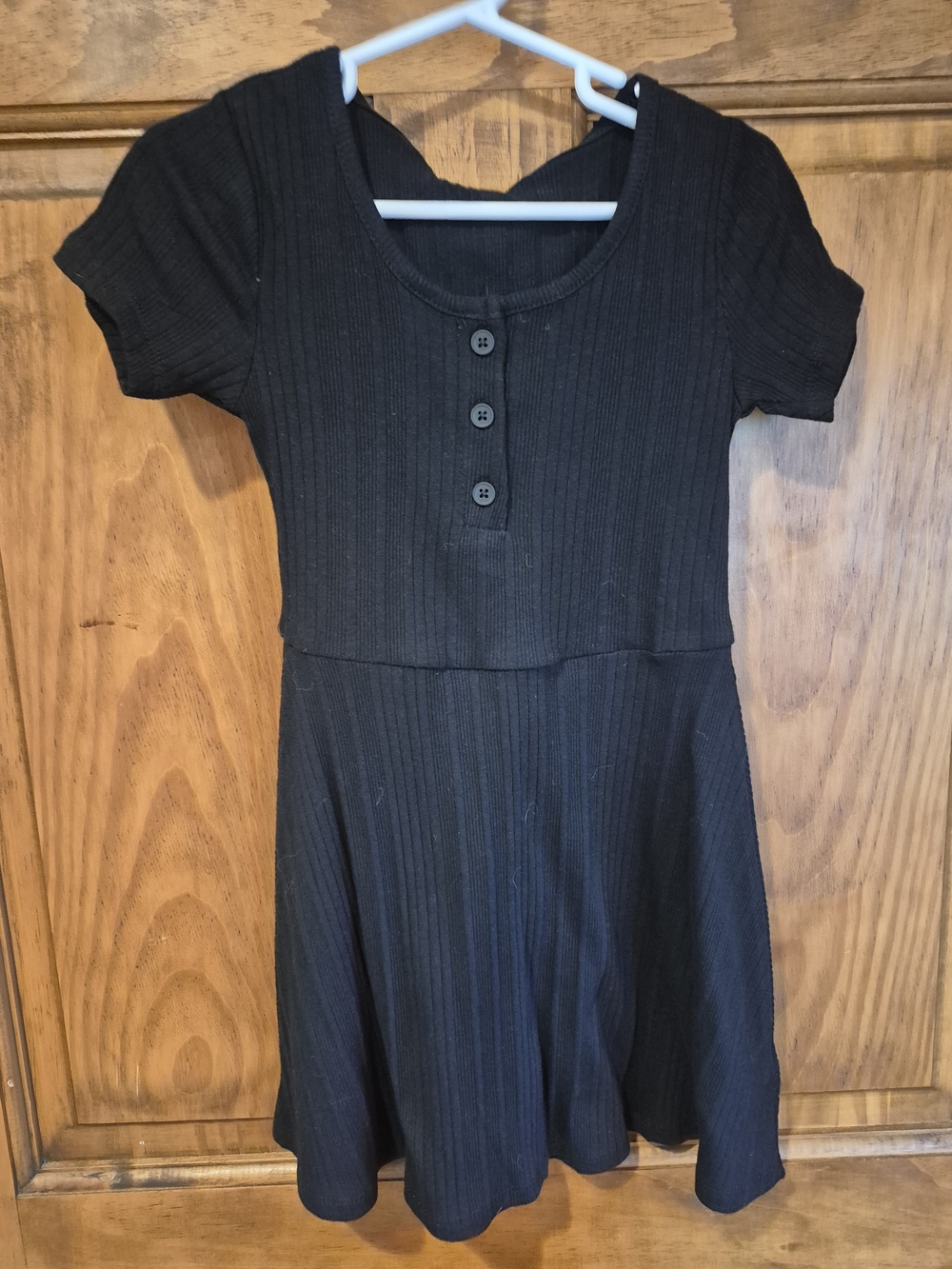 art class Black Ribbed Button-Front Skater Dress